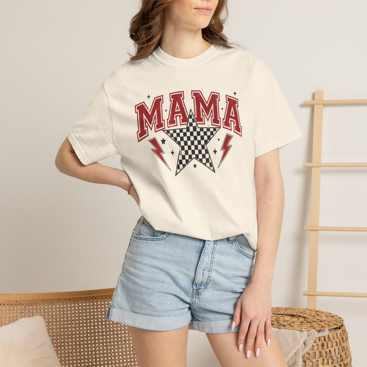 Mama Rockstar T-Shirt — Retro Checker Star Graphic for Moms