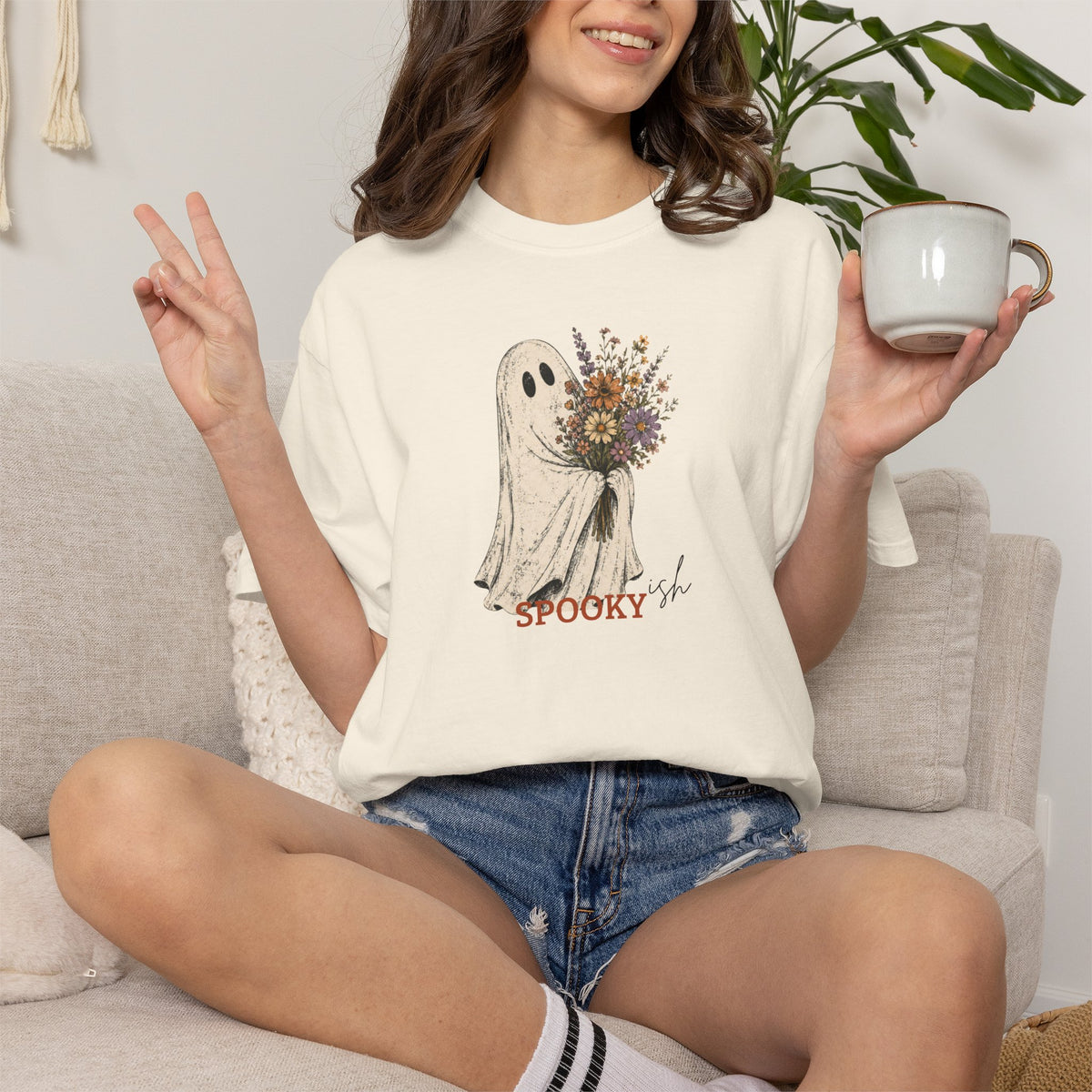 Spooky Ish /ghost flower tee shirt