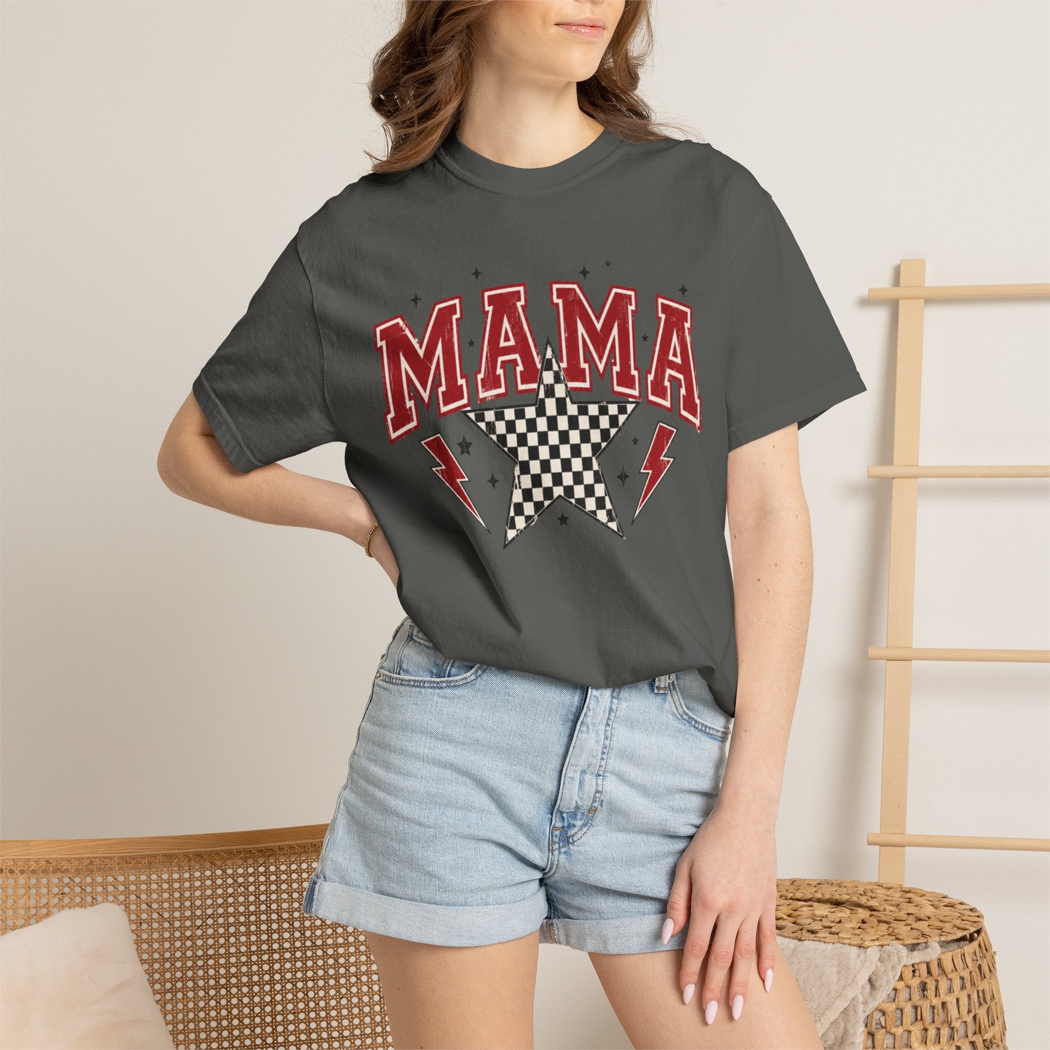 Mama Rockstar T-Shirt — Retro Checker Star Graphic for Moms