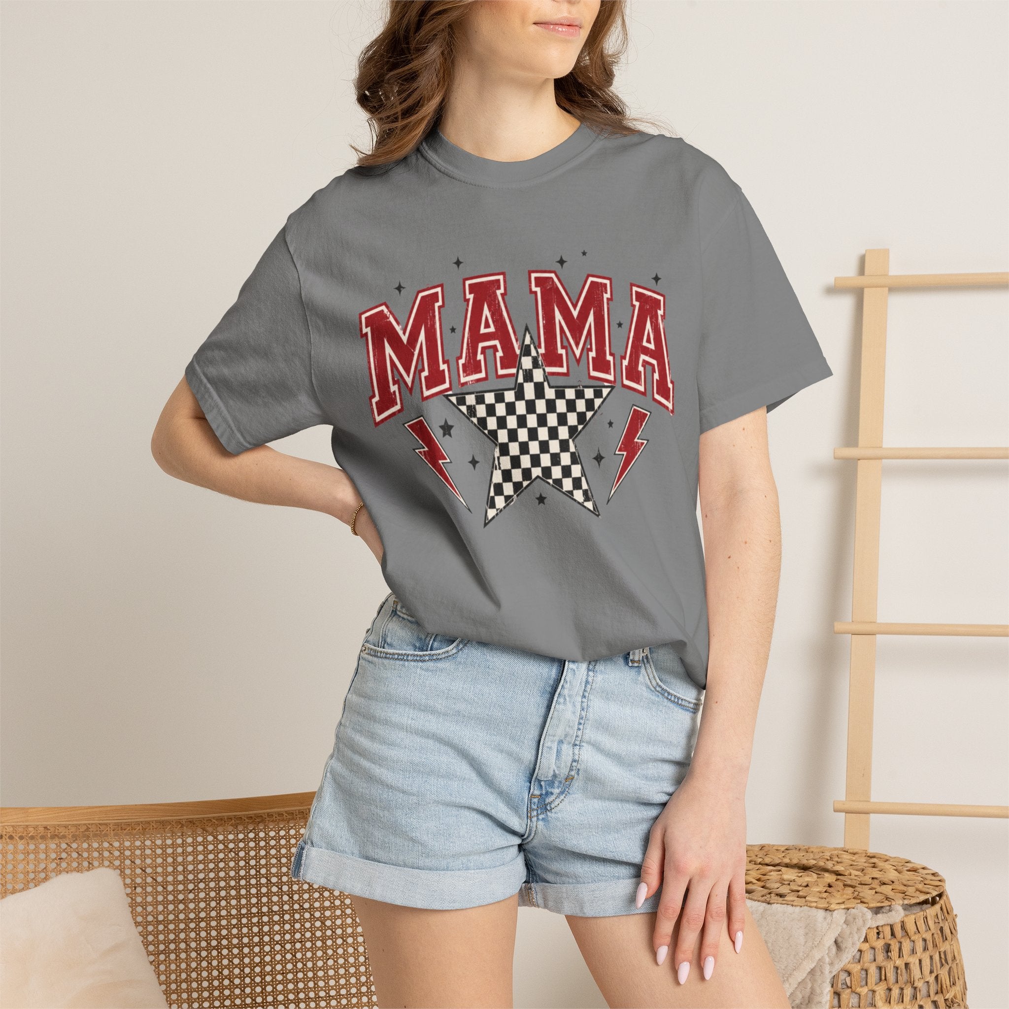 Mama Rockstar T-Shirt — Retro Checker Star Graphic for Moms