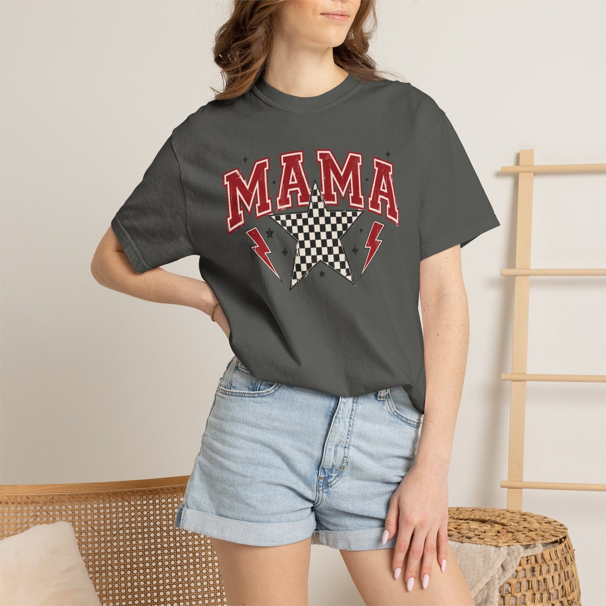 Mama Rockstar T-Shirt — Retro Checker Star Graphic for Moms