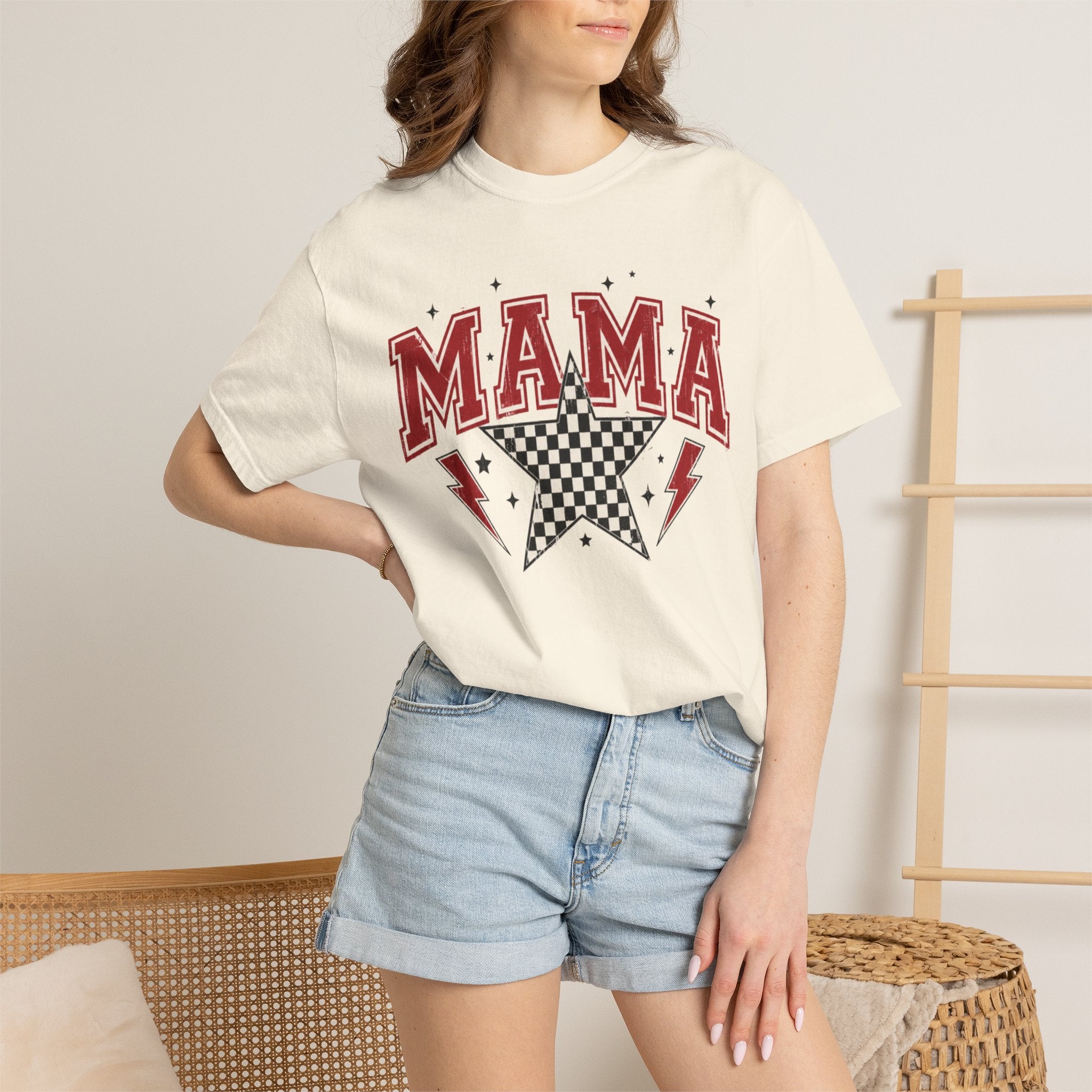 Mama Rockstar T-Shirt — Retro Checker Star Graphic for Moms