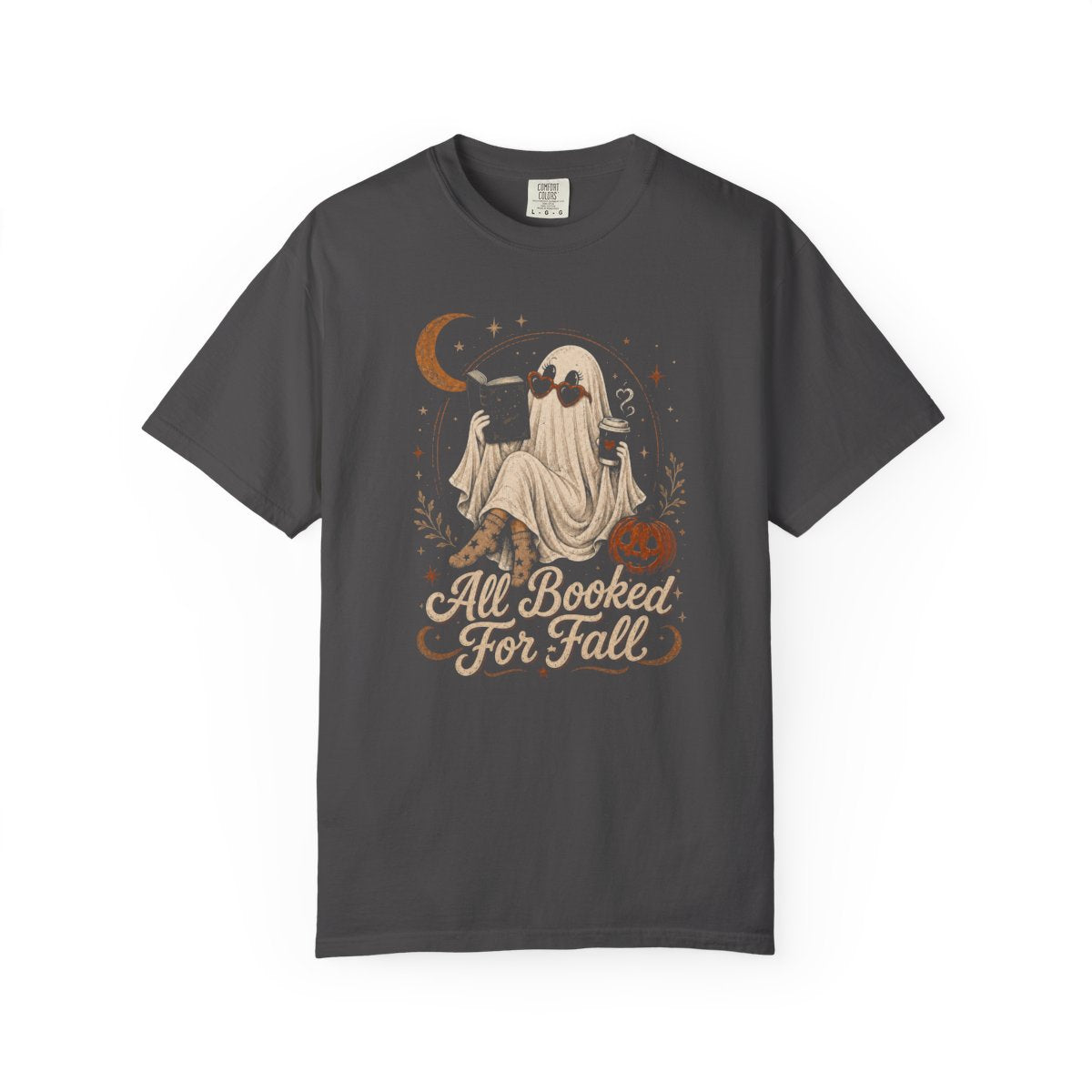 Fall Ghost T-Shirt — "All Booked For Fall" Cozy Halloween Reading Tee