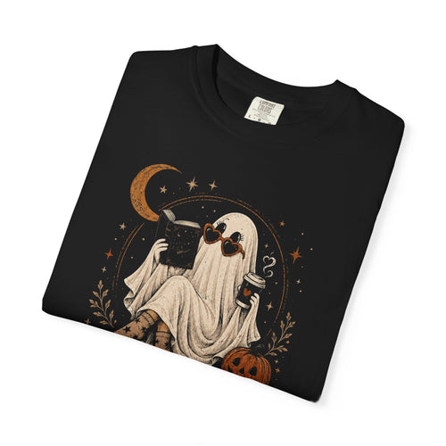 Fall Ghost T-Shirt — "All Booked For Fall" Cozy Halloween Reading Tee