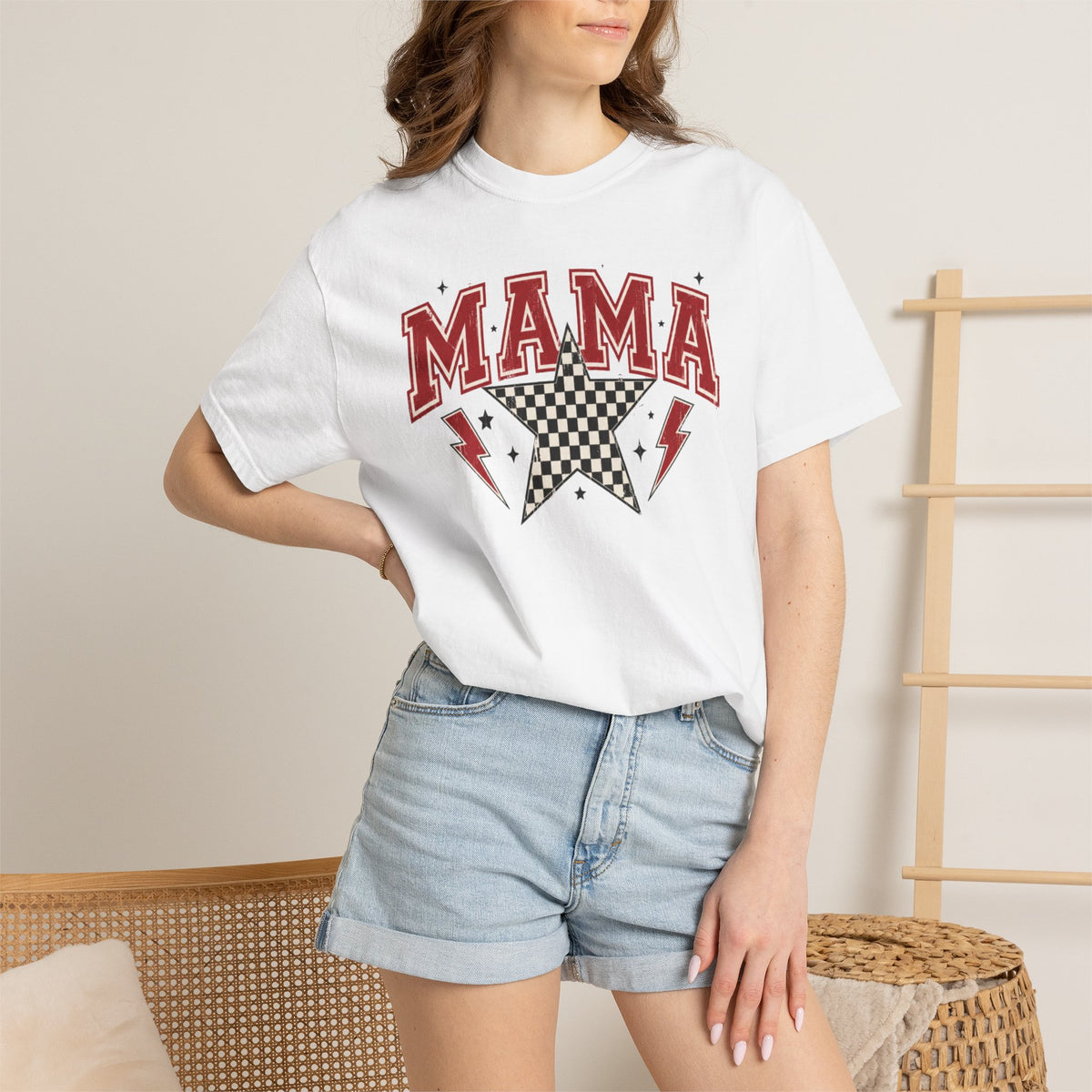 Mama Rockstar T-Shirt — Retro Checker Star Graphic for Moms