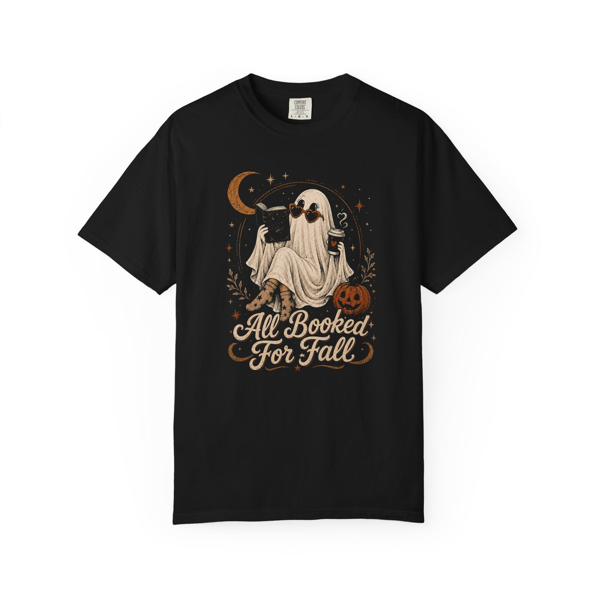 Fall Ghost T-Shirt — "All Booked For Fall" Cozy Halloween Reading Tee