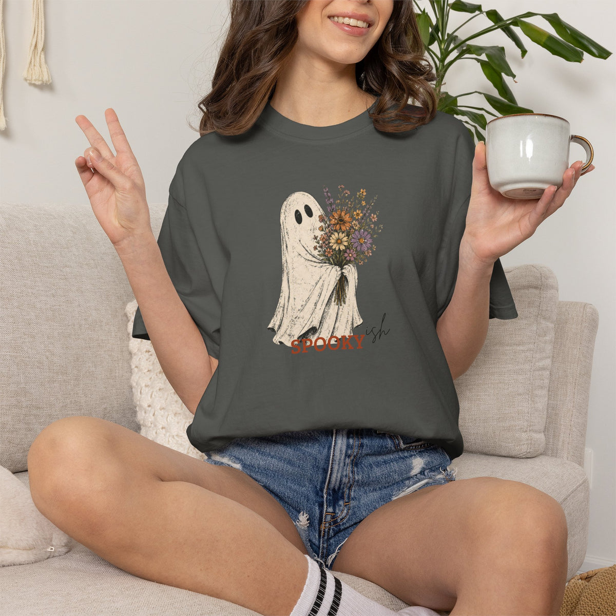 Spooky Ish /ghost flower tee shirt