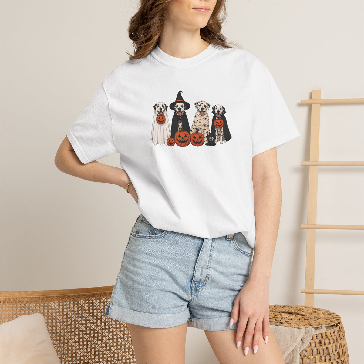 Halloween Dogs T-Shirt — Cute Puppies in Costumes with Jack-o'-Lanterns