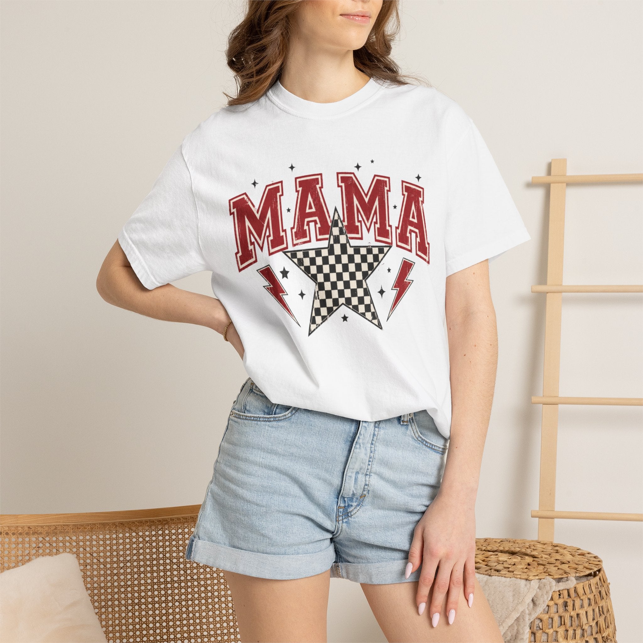 Mama Rockstar T-Shirt — Retro Checker Star Graphic for Moms